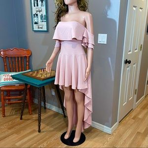 NWT pink ruffle off shoulder high low dress
